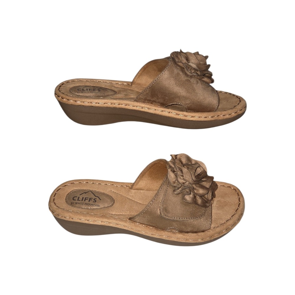 Cliffs Sandals Women 7.5 Mocha Casmyn Slide Flower Accent C39133 Brown Textile - Picture 3 of 8